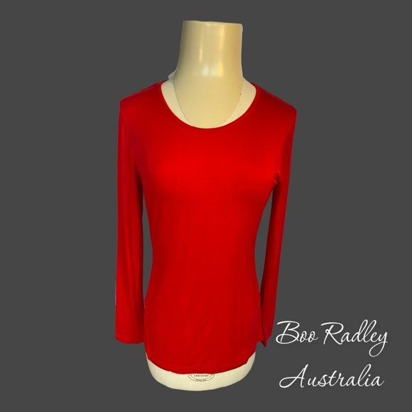 BOO RADLEY AUSTRALIA BRILLIANT RED LONG SLEEVE TEE (SZ SM) (BNWT) - Picture 1 of 5